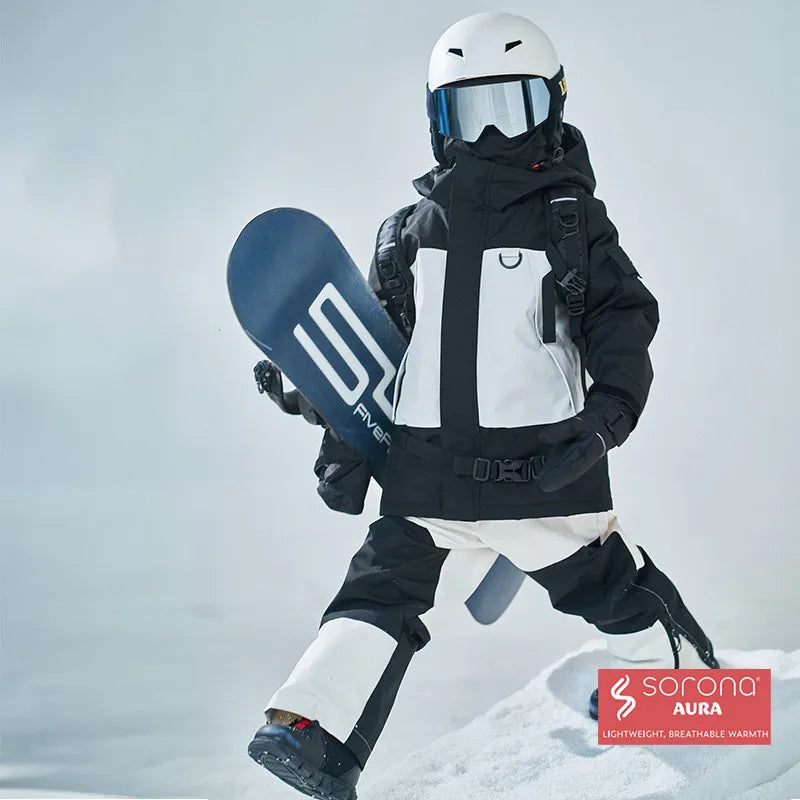 Children’s Outdoor Ski Suit Set – Black & White Jacket and Pants