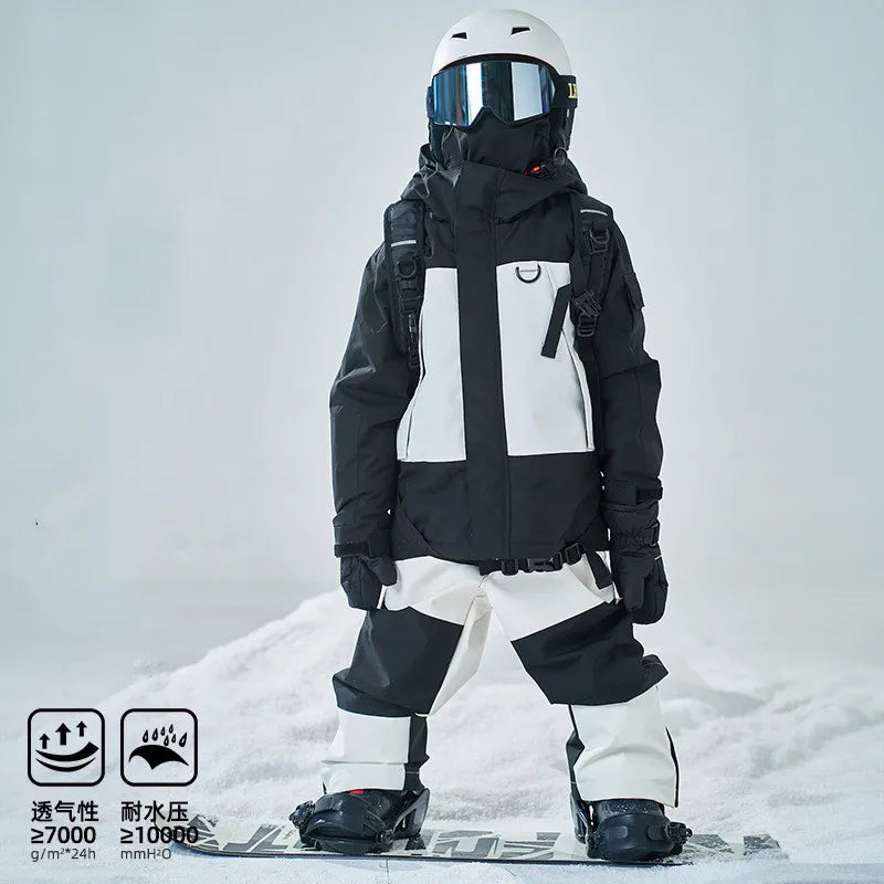 Children’s Outdoor Ski Suit Set – Black & White Jacket and Pants