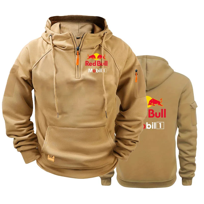 Red Bull Logo Men's Motorcycle Jacket with Hood