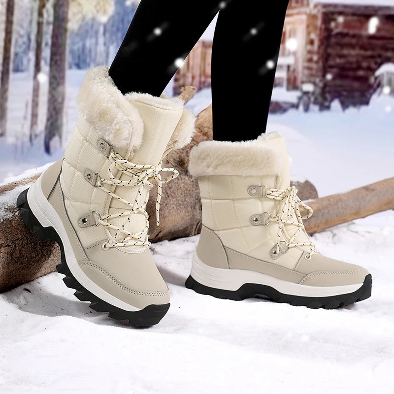 Women’s Winter Mid-Calf Snow Boots – Waterproof, Slip-Resistant & Faux Fur Lined
