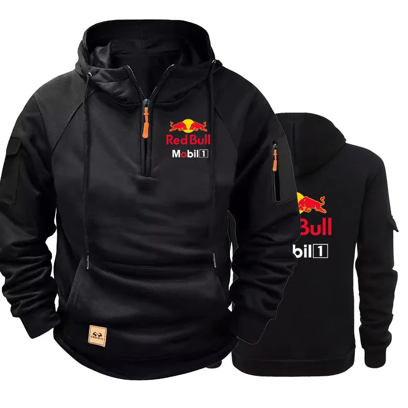 Red Bull Logo Men's Motorcycle Jacket with Hood