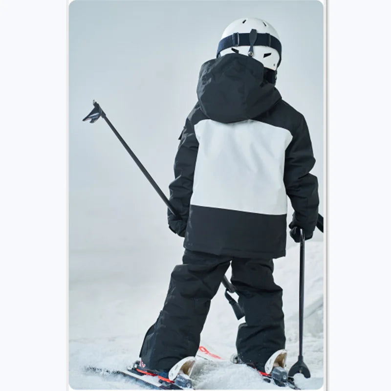 Children’s Outdoor Ski Suit Set – Black & White Jacket and Pants