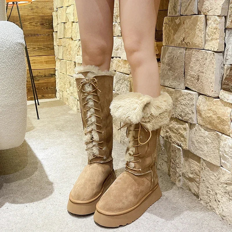 Women’s Knee-High Winter Platform Boots – Plush, Warm & Fashionable