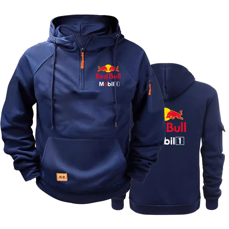 Red Bull Logo Men's Motorcycle Jacket with Hood