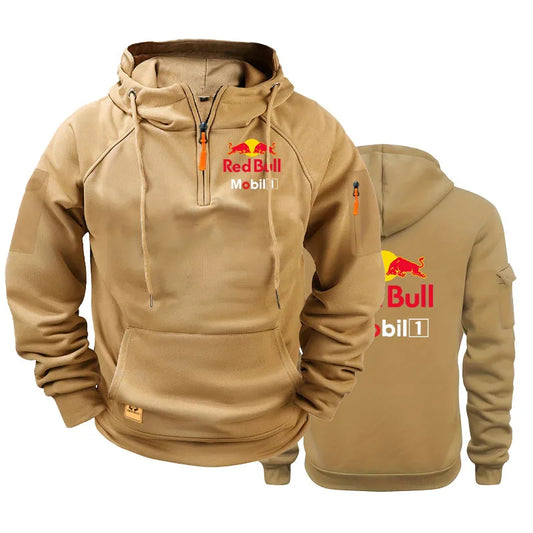 Red Bull Logo Men's Motorcycle Jacket with Hood
