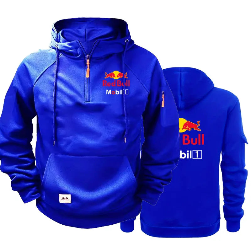 Red Bull Logo Men's Motorcycle Jacket with Hood
