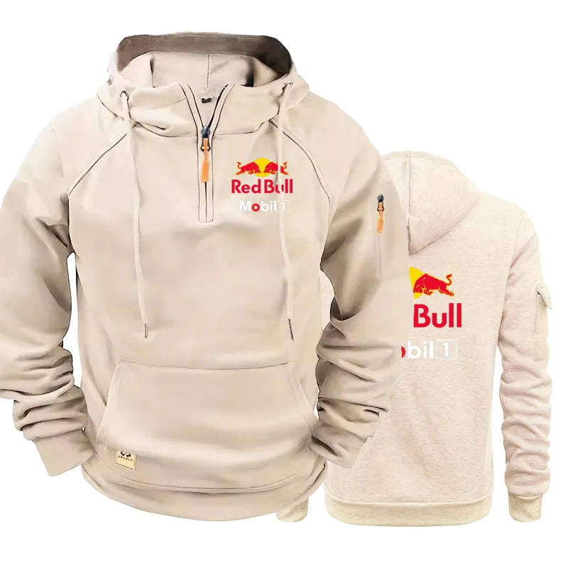 Red Bull Logo Men's Motorcycle Jacket with Hood