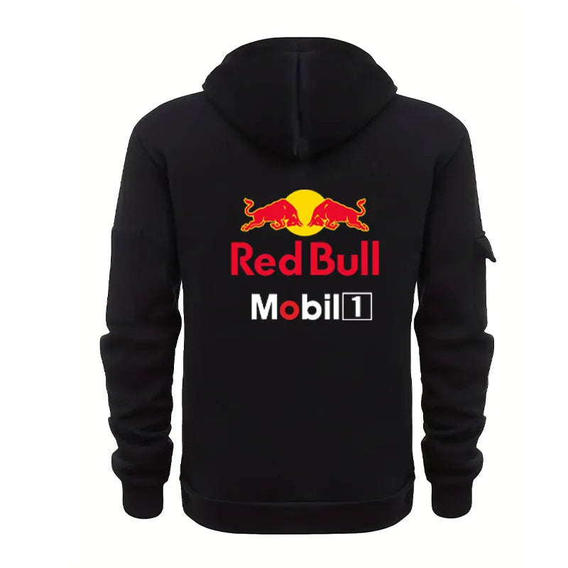 Red Bull Logo Men's Motorcycle Jacket with Hood