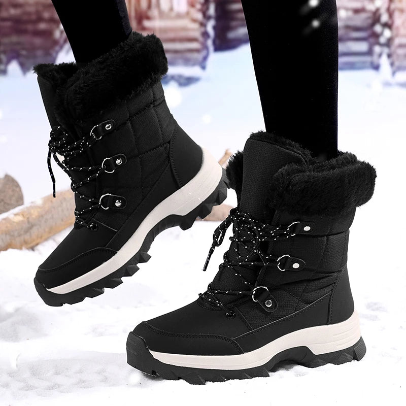 Women’s Winter Mid-Calf Snow Boots – Waterproof, Slip-Resistant & Faux Fur Lined