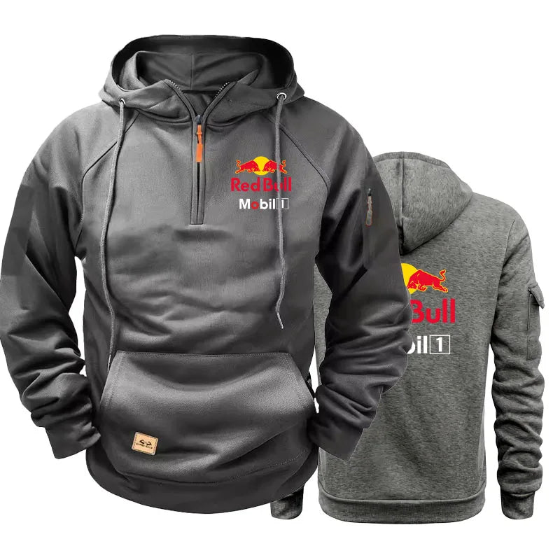 Red Bull Logo Men's Motorcycle Jacket with Hood